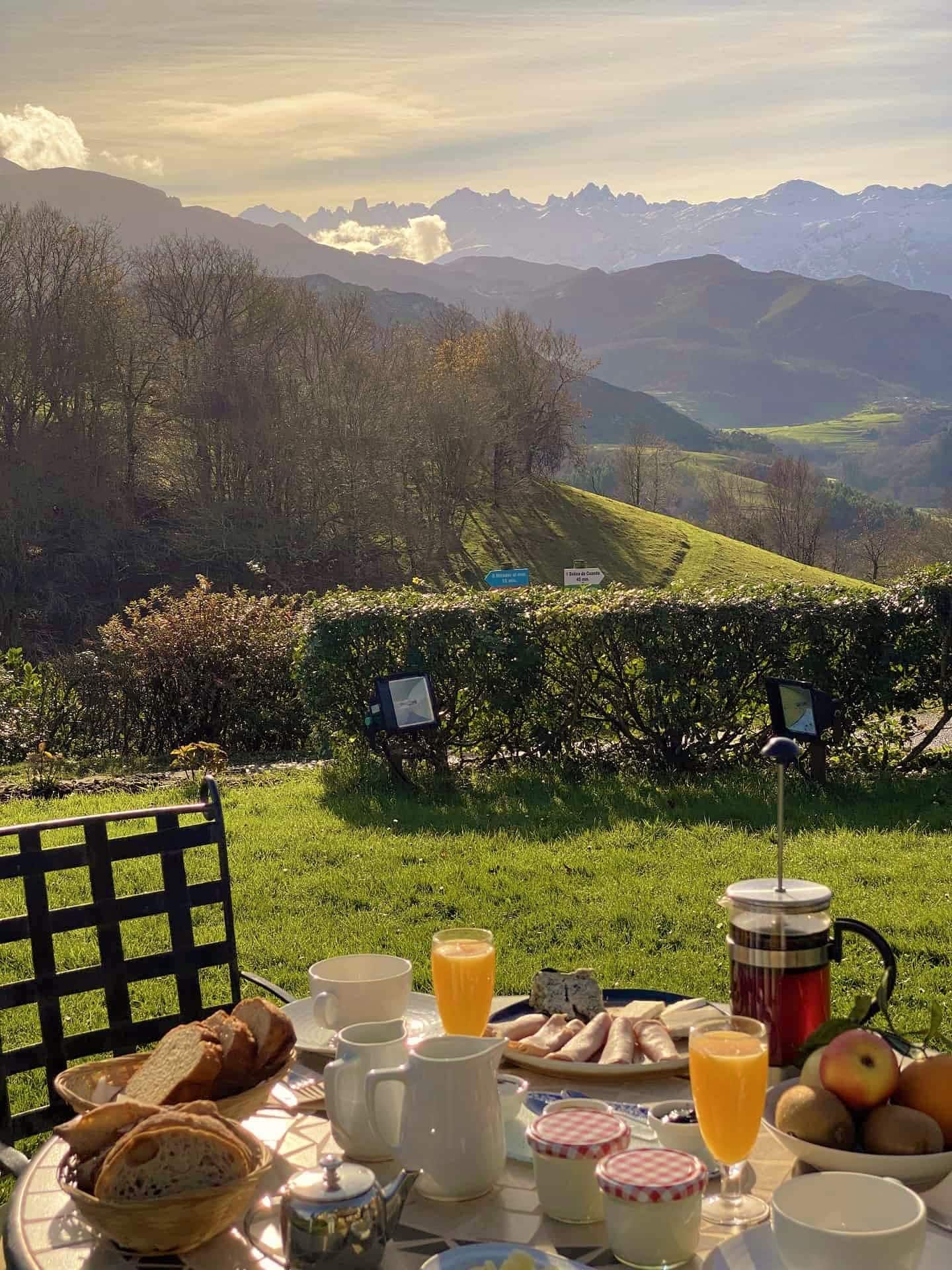 breakfast on outdoor terrace rural hotel in llanes asturias